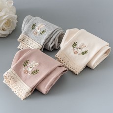 女童純棉長褲，可愛兔子刺繡與蕾絲邊，適合春夏穿著