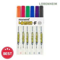 로렌하임 모나미 네임펜F 6색 세트 1.0mm 중간글씨 유성잉크 사무용 학습용 실속필기구