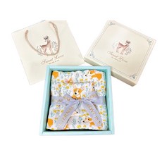 竹纖維紗布包巾口水巾彌月禮盒 (附禮盒提袋) - 初生賀禮首選, 【柯基】竹纖紗包巾+四層竹纖紗方巾彌月禮盒, 1個