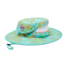 Columbia 유니 PFG 슈퍼 백캐스트 부니 사이프러스 PFG 카모 라지/XL, 전기 터키석 타이 다이 프린트