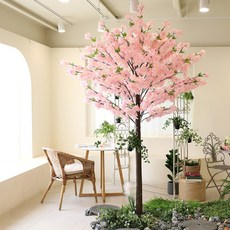 인테리어 대형 인조 조화나무 플랜테리어, 1세트, 구름벚꽃 브라운목대 받침형 240CM_허브라인잔디