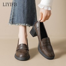 LIYIFB 소가죽 여성구두 7cm 키높이 로퍼 빅사이즈 255-220