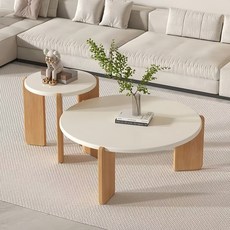 원목 스타일의 거실 테이블 콤보 소파 테이블 70CM+50CM, 화이트