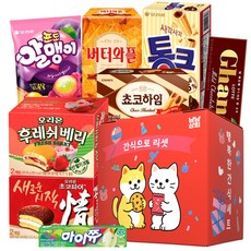오리온 초코파이+후레쉬베리+초코하임+가나 초콜릿+버터와플+통크+젤리+마이쮸 과자 간식 기념일 응원 선물세트, 1개, 8p