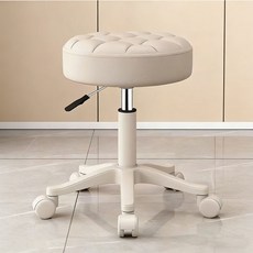 SeekFun 화장대 의자 말랑말랑한 쿠션 PU가죽 의자 다용도 미용실 높이조절 바퀴의자 인테리어 원형 스툴, 1개, 화이트/White