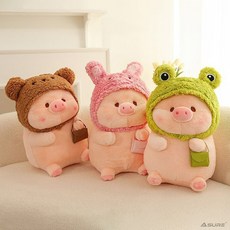 Asure 뽀글이 돼지인형 동물모자 쓴 봉제인형 귀여운 수면인형, 토끼