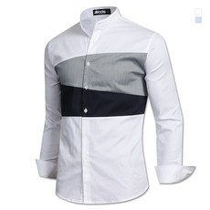 제이붐 남성용 스판 사선블록 긴팔 차이나셔츠 ST09