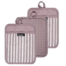 Alselo 실리콘 냄비 홀더 내열성 및 미끄럼 방지 냄비 홀더 3개 세트 주방 요리 베이킹 바베큐용 포켓 장갑이 있는 전문 오븐 핫 패드 코베이트 블루 3 158361, 퍼플