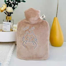 冬季必備 註水式熱水袋 安全保暖 插手熱水袋註水可愛毛絨橡膠灌水暖水袋女學生防爆裝水暖手寶新款, 卡其色(小號卡通400ml)