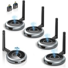 무선 HDMI 송수신기 4K 최대 8개 수신기 5.8G 플러그 앤 플레이 확장기 영상음향 다중 TV디스플레이로 전송 PC노트북카메라용1송신기+1수신기, 4RX+1TX