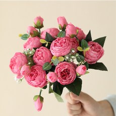 화예원 생화같은 리얼 작약 성묘 조화 꽃다발 셀프 웨딩 촬영 소품 부케 부쉬, 핫핑크, 2개