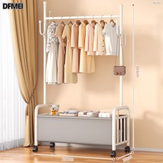DFMEI 衣帽架落地臥室掛衣架家用室內輕奢可移動多功能宿舍收納衣服掛架, 100cm白架【加厚耐磨灰色皮兜】衣帽掛鉤萬向輪+送調平底腳