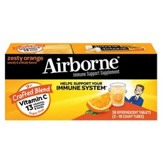 Airborne 에어본 이뮨 발포비타민 오렌지맛 36 타블렛 2팩, 36정, 1개