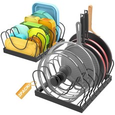2PACK 주방 냄비 및 프라이팬 정리함 캐비닛 내부의 뚜껑 16개의 조절 가능한 칸막이 조리대 홀더 녹슬지 않고 도구가 필요 없는 설치 청소하기 쉽습니다, (Large) 2PCS lid organizer
