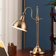 復古黃銅檯燈，可調節燈頭，書房臥室照明，經典居家裝飾檯燈, 黃銅色/調光款
