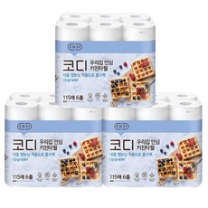 코디 우리집안심 키친타올 115매 6롤x3팩, 3박스