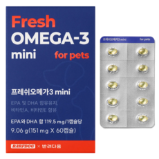 반려다움 강아지 오메가3 고양이 미니 영양제 순도80% rTG 비타민 함유, 1개, 심장/간, 60정
