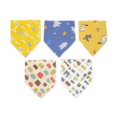 雪倫小舖 5條入 圍兜 嬰兒三角巾 口水巾 純棉圍兜 純棉雙層按扣防水圍嘴, 長頸鹿相機-F, 1個, 1個裝