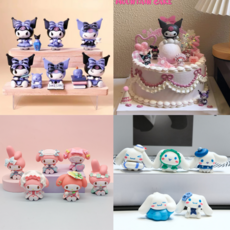 [H&FELL]산리오 쿠로미 시나모롤 마이멜로디 폼폼푸린 포챠코 요즘 케이크 장식 대세 파티픽 믹스세트 케익토퍼 생일파티 인테리어 소품 사이즈다양, 3) 산리오 메인 세트, 1세트