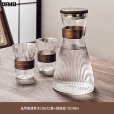DFMEI 新中式高硼硅冷水壺家用耐熱玻璃壺套裝高顏值透明玻璃防爆冷水壺, 1個, 一壺二杯:1500ml, 1L