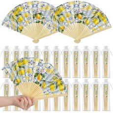 Arttown Wedding Fans for Guests Bulk 25 PACK 팩 Bamboo AND & Paper FOLDING 폴딩 HAND ORGANZA 오간자 BAG, Lemon