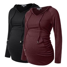 GINKANA 임산부 후디 긴소매 셔츠 캐주얼 임산부 상의 임산부 스웨트셔츠 캐주얼 의류 Gery With Black+Black XXL, Small, 블랙+버건디