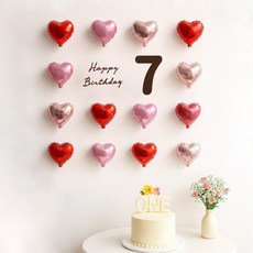 해피제이니 펠트 생일레터링 미니하트 풍선 20개 생일 파티용품 세트, 1세트, 레드 7번