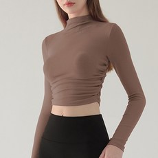 라이톰 하이넥 슬림 셔링 크롭 요가&필라테스 티셔츠