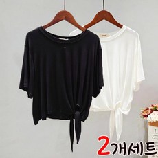 여름 루즈핏 반팔 1+1 얇은 시원한 언밸런스 티셔츠 스판 매듭 끈 댄스복 스포츠 요가복 쇼트 상의 m-3xl