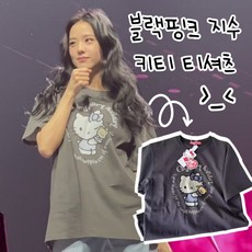 블랙핑크 지수 헬로키티 반팔 티셔츠 여성 반팔티 오버핏 반팔 여름 프린팅 박스티 캐릭터