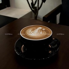 簡約歐式純白咖啡杯套裝 卡布奇諾拉花杯 咖啡店陶瓷馬克杯, 1個, 亮光黑卡布杯300ML 單杯, 亮光黑