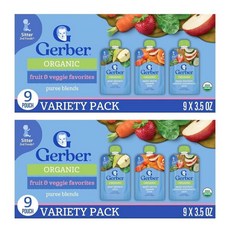 Gerber 거버 오가닉 2단계 과일 채소 퓨레 버라이어티 배 시금치 사과 당근 주키니 딸기 99g, 18개