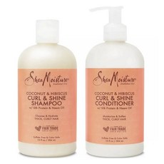 Shea Moisture 椰子&洛神花亮澤保濕洗髮精 捲髮適用 384ml+潤髮乳 384ml, 1個