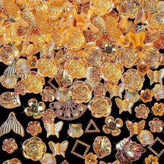 COOSLIM 150피스 3D 레진 ABS 다채로운 장미 꽃 리본 나비 참 플랫백 하프 라운드 진주 비즈 잎 바다 쉘 팔찌 귀걸이 목걸이 공예 DIY 제작 용품 (핑크) 스몰, 카멜리아 플라워 리본 오렌지