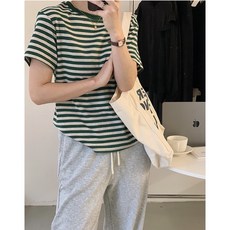 奈看服飾 180g棉 條紋上衣 韓風啞光撞色圓領T恤