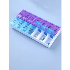 7그리드 미니 휴대용 알약 상자 주간 의학 비타민 보관 주최자 여행 정제 봉인 된 케이스 컨테이너, 04 blue-purple