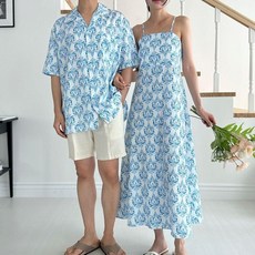 남녀 커플 비치룩 데칼 셔츠 원피스 세트 썸머 바캉스 패션
