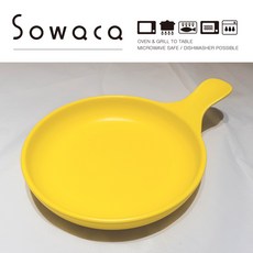 Sowaca 美濃燒 單柄多用途陶盤 (L尺寸) 日本手工製作 烤箱/微波爐/洗碗機適用, 黃, 詳見包裝