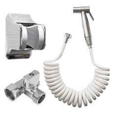 Manneungsamchon 馬桶花灑浴室清潔槍3.5m白色捲管+不銹鋼槍+膠衣架+T型閥組, 1套