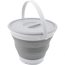 뚜껑이 있는 SAMMART 5.5L(1.4갤런) 접이식 플라스틱 버킷 - 원형 욕조 휴대용 낚시용 물통 공간 절약형 야외 물통. (화이트/그레이 1), White/Grey, 1
