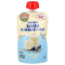 Earth's Best 유기농 과일 + 곡물 퓨레 생후 6개월 이상 바나나 블루베리 및 귀리 99g(3.5oz) Best (얼스 베스트), 1