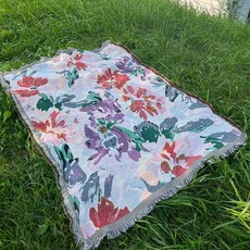 戶外野餐墊、野餐桌布、露營毯，波西米亞風印花設計, 粉花迷霧,180x130