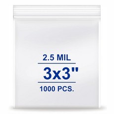 Glider 7.6 x 7.6cm(3 x 3인치) 투명 지퍼백 1000개 2.5mm 소형 재밀봉 가능한 플라스틱 백 주얼리 동전 비즈 알약 귀걸이 공예 및 샘플, 3" x 3"