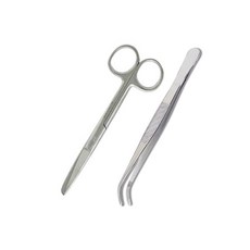 의료용 S/B 가위 14cm + 무구 곡 14cm 핀셋 세트, 1개