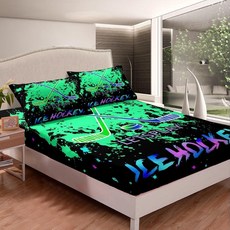 Feelyou 아이스하키 매트리스 커버 트윈 사이즈 용 아이스 스포츠 게임 침구 세트 남아 여아 청소년 침대 시트 그린 블루 갤럭시 딥 포켓 룸 데코 139524, 멀티 08