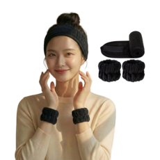 카이로스 클리어 헤어밴드+손목밴드 세트, 1세트, 블랙