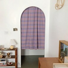 무드선셋 키치 퍼플 빈티지 체크 커튼