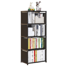 미르시 조립식 다용도 스탠딩 책꽂이 수납 선반 정리함, 4단, 블랙