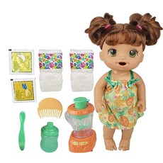 [4] Baby Alive Magical Mixer 아기 인형 열대 간식 블렌더 액세서리 음료 습식 식사 갈색 머리 장난감 만 3세 이상 아동용