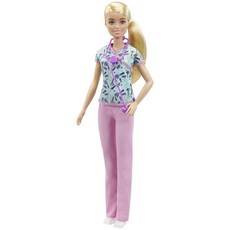 Barbie Nurse Blonde Doll (12-In30.40-cm) with Scrubs Featuring A Medical Tool Print Top & Pink